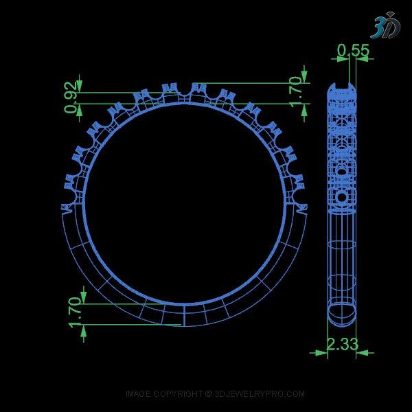 Printing file specification for eternity 3D ring with fishtail settings.