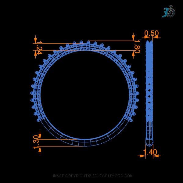 3D eternity ring CAD design with shared prong presetting